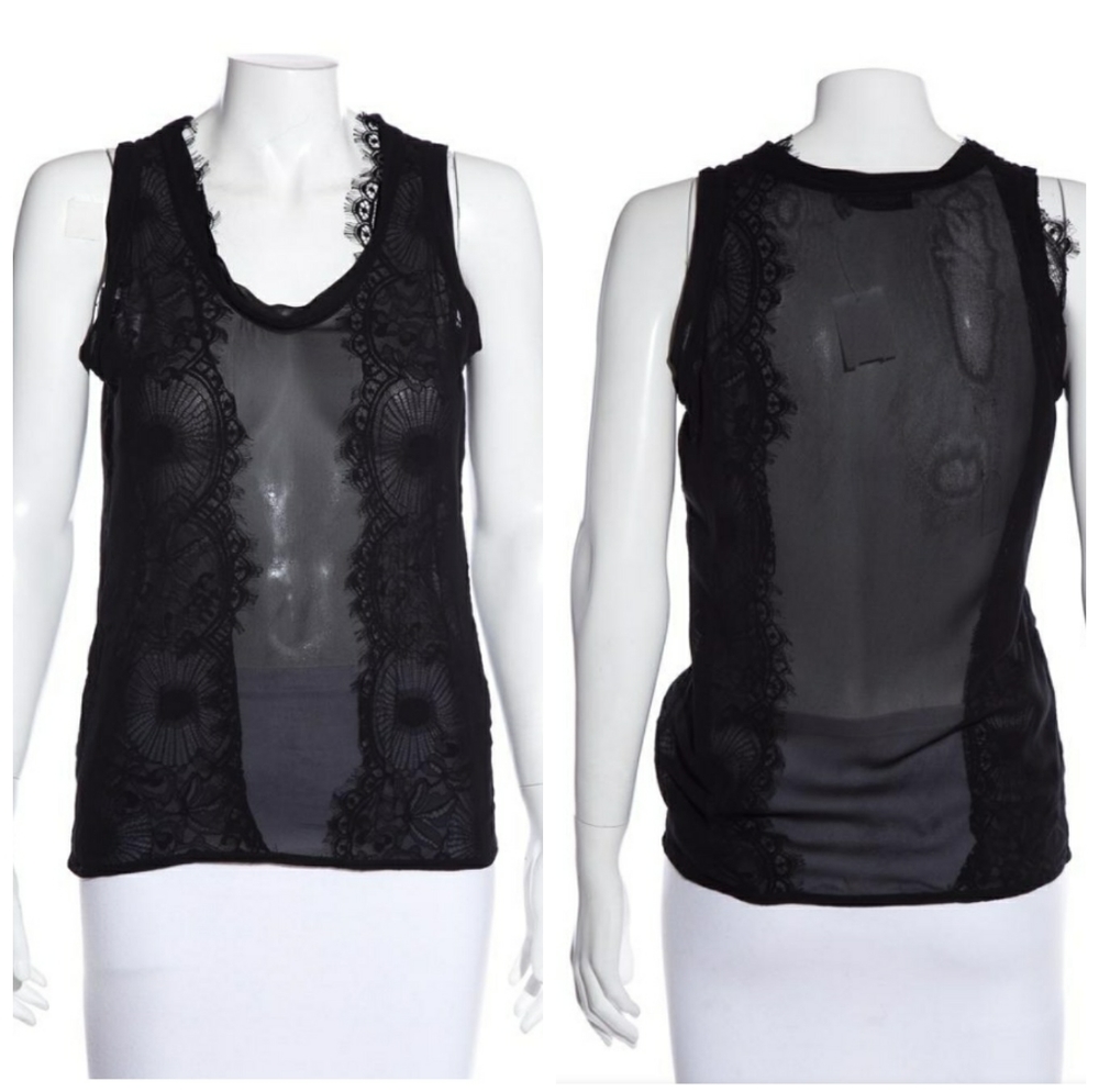 Auth. Yves Saint Laurent reversible silk lace Top